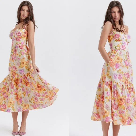 HOUSE OF CB 'Elia' Ivory Floral Midi Sundress NWOT - Picture 5 of 14